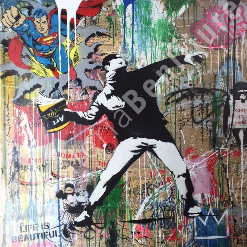 Banksy Thrower, 2017 Técnica mixta sobre papel 91,4 x 91,4 cm.