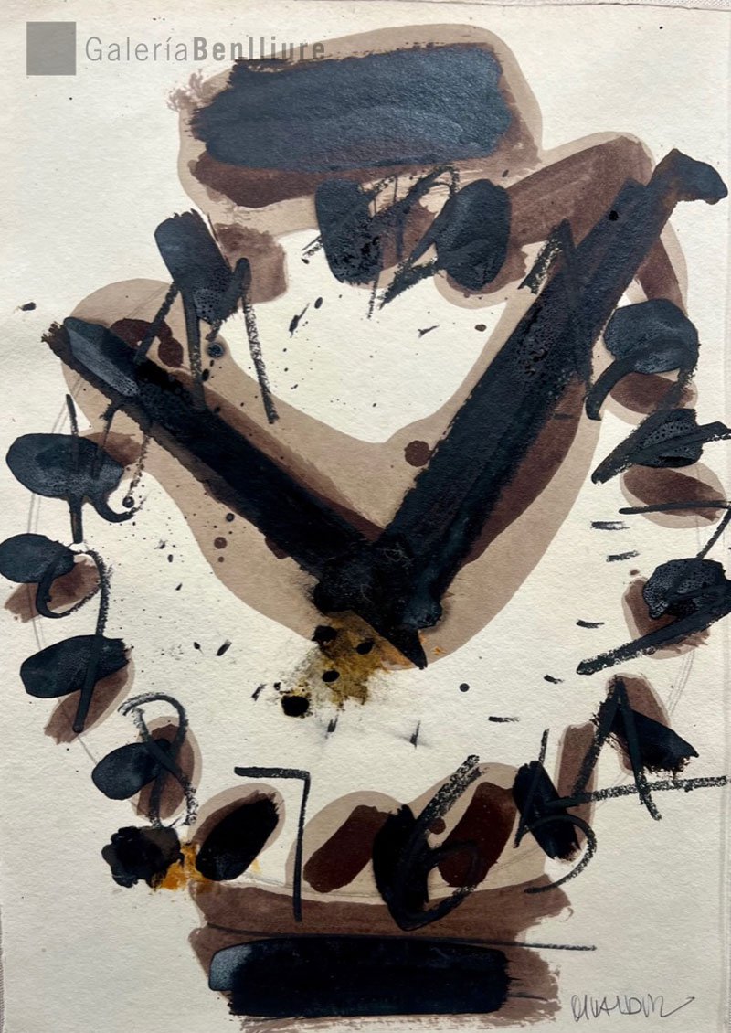Reloj,2002. Nogalina y carbón sobre papel 45 x 32 cm
